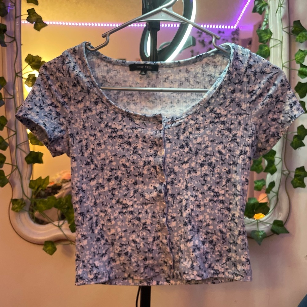 Girls Floral Blue Shirt